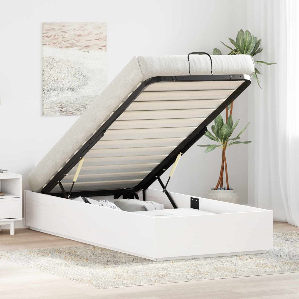 vidaXL Ottoman Sängram med lagring Vit 80 x 200 cm Massivt furu