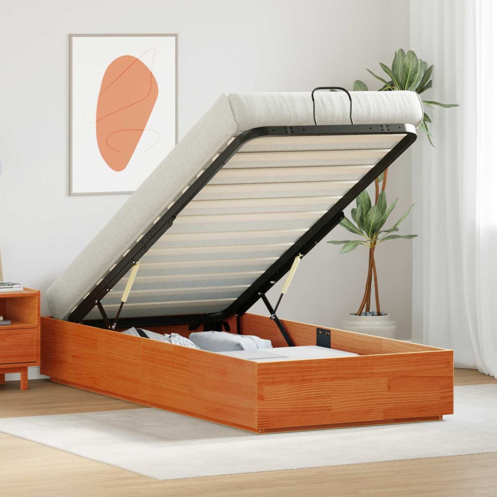 vidaXL Ottoman Sängram med lagring VaxBrun 80 x 200 cm Massivt furu