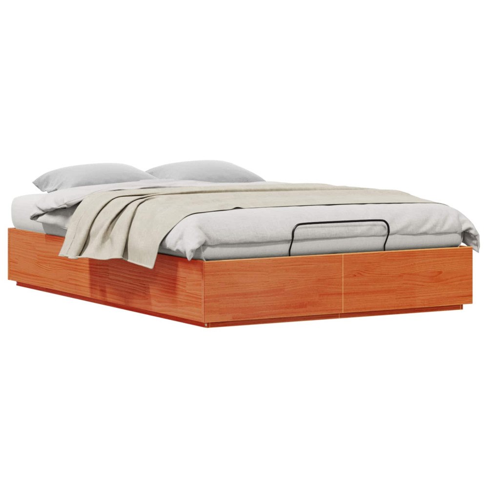 vidaXL Ottoman Sängram med lagring VaxBrun 140 x 200 cm Massivt furu