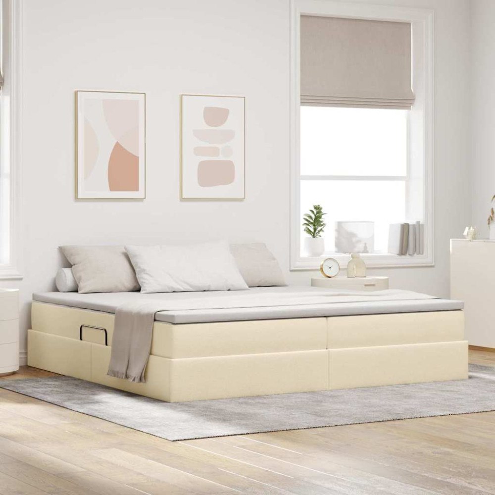 vidaXL Förvaringssäng med madrass Kräm 200 x 200 cm Polyester