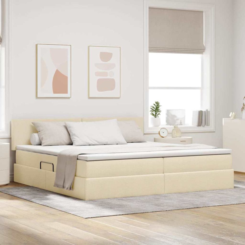 vidaXL Förvaringssäng med madrass Kräm 200 x 200 cm Konstruerat trä