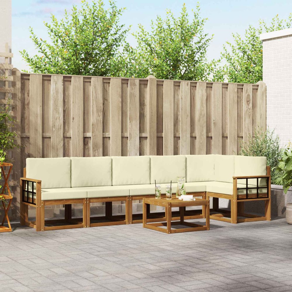 vidaXL Utomhussoffset med kudde 7 pcs Naturlig och Grädde