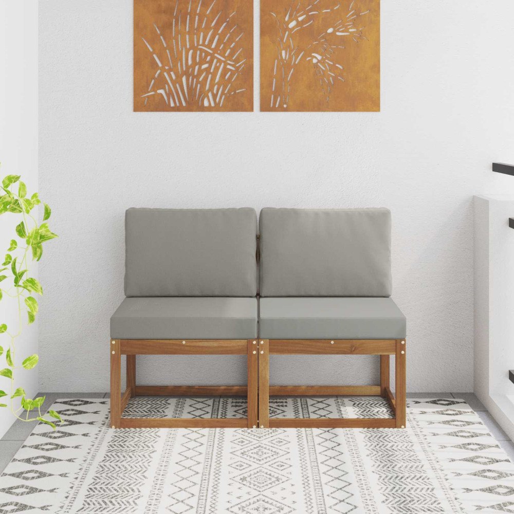 vidaXL 2 Stycke Utomhus Mellansoffa Massivt Akaciaträ Naturfärg