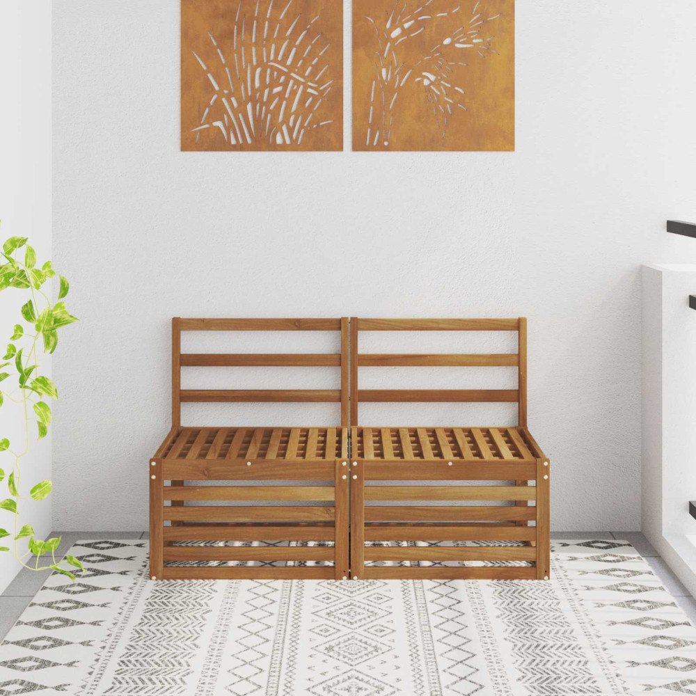 vidaXL 2 Stycke Utomhus Mellansoffa Massivt Akaciaträ Naturfärg