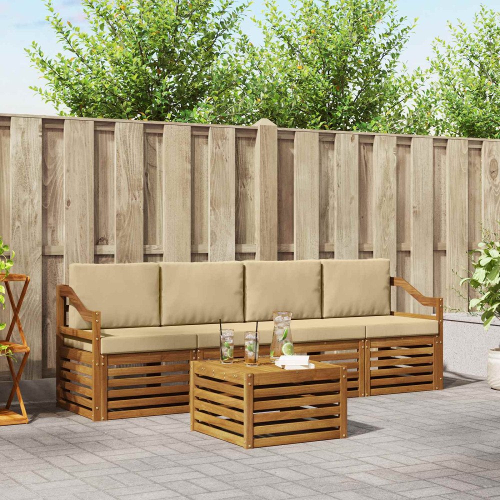 vidaXL Utomhussoffset 5 pcs Natur och Beige Massivt Akaciaträ