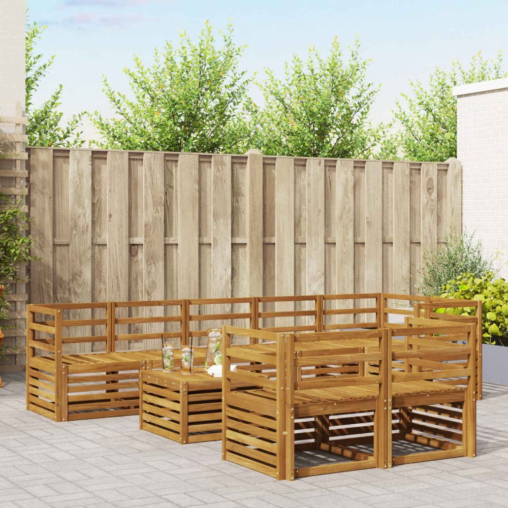 vidaXL Soffgrupper 9 pcs Naturfärg Massivt Akaciaträ