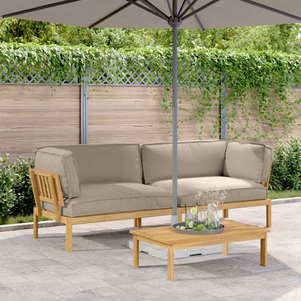 vidaXL Soffset med kudde Enfärgad 2 pcs Taupe Massivt Akaciaträ