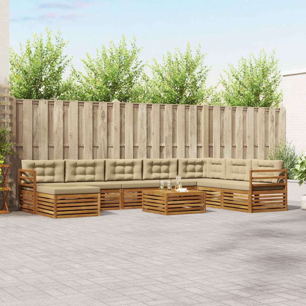 vidaXL Utomhussoffset 9 st Naturlig och Beige Massivt Akaciaträ