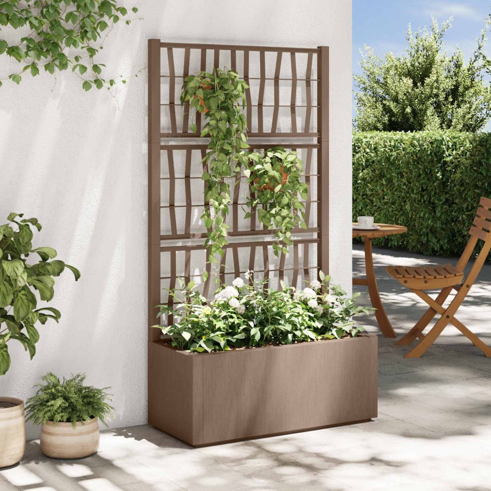 vidaXL Trädgårdsplanterare med trellis Brun 80 x 36 x 140 cm PP