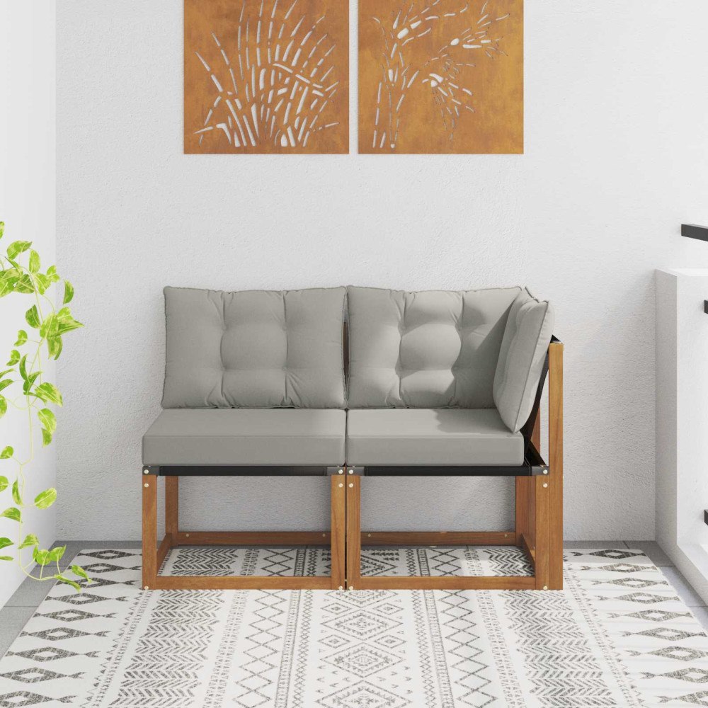 vidaXL Modulsoffa utomhus mitt och hörn med kudde 2 Stycke Naturfärg