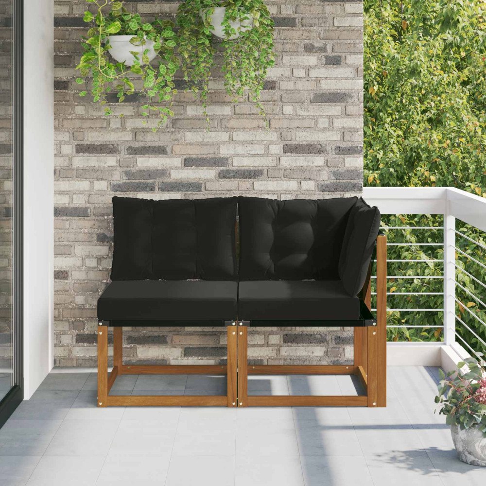 vidaXL Modulsoffa utomhus mitt och hörn med kudde 2 Stycke Naturfärg