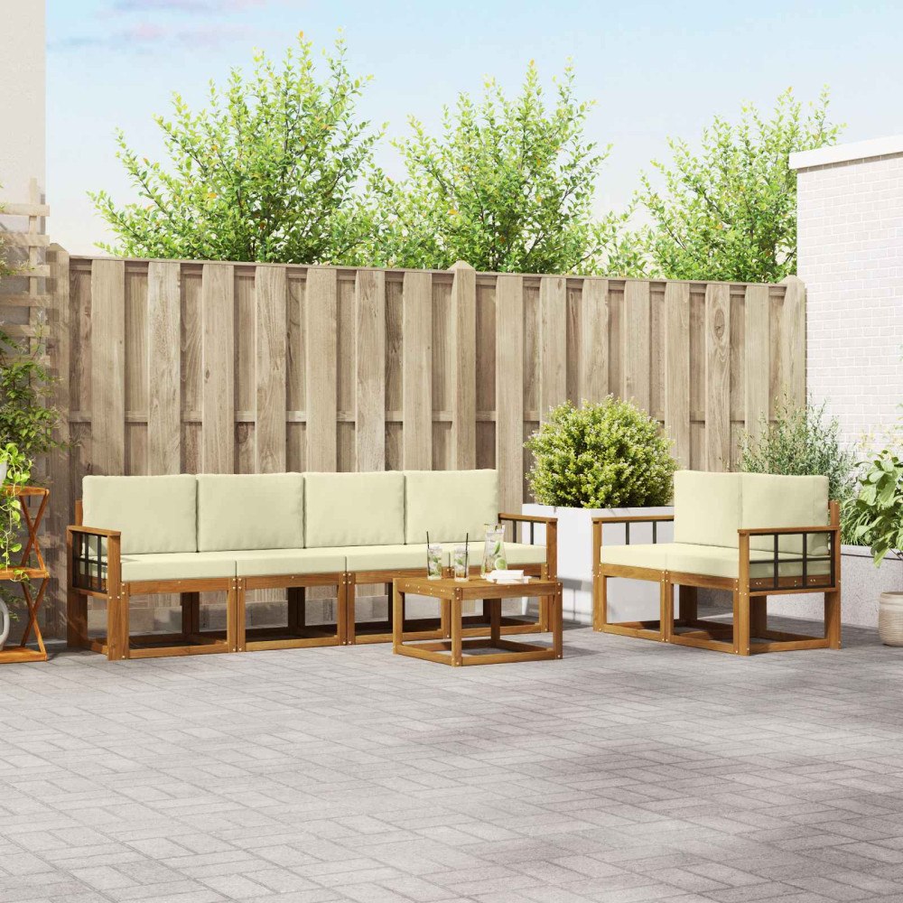 vidaXL Utomhussoffset 7 pcs Naturlig och Grädde Massivt Akaciaträ
