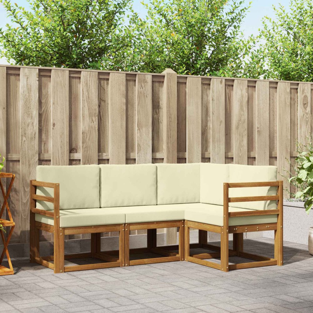 vidaXL Utomhussoffset med kudde 4 pcs Naturlig och Grädde