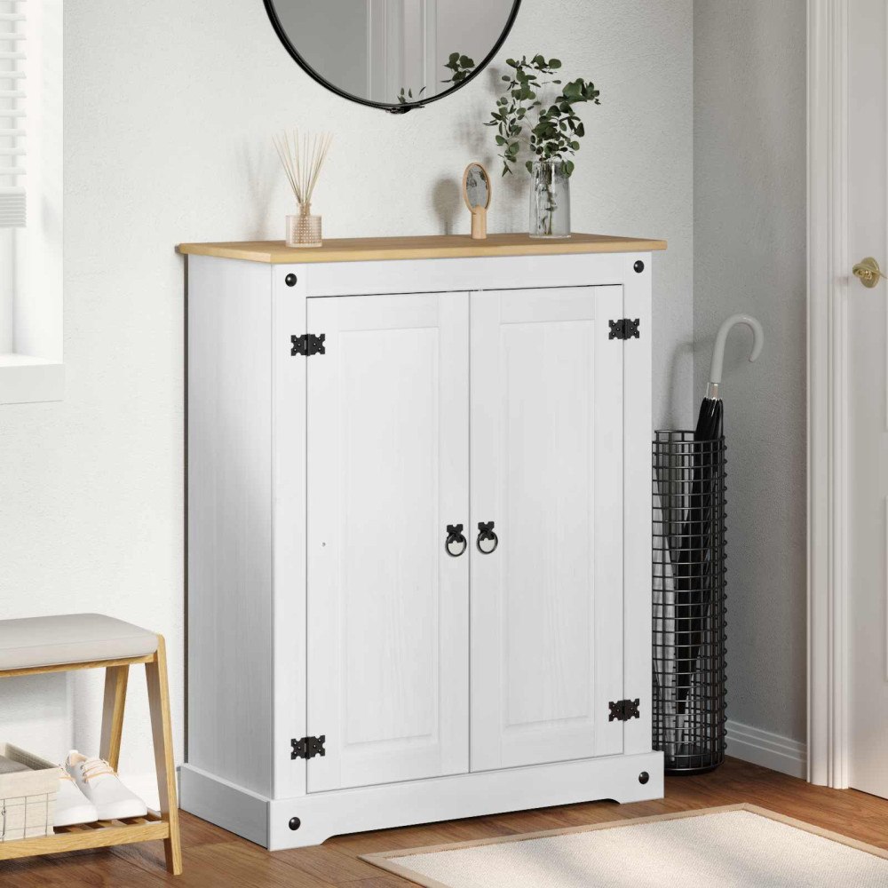 vidaXL Skoskåp med hylla med dörr Vit 86 x 38,5 x 108 cm Massiv furu