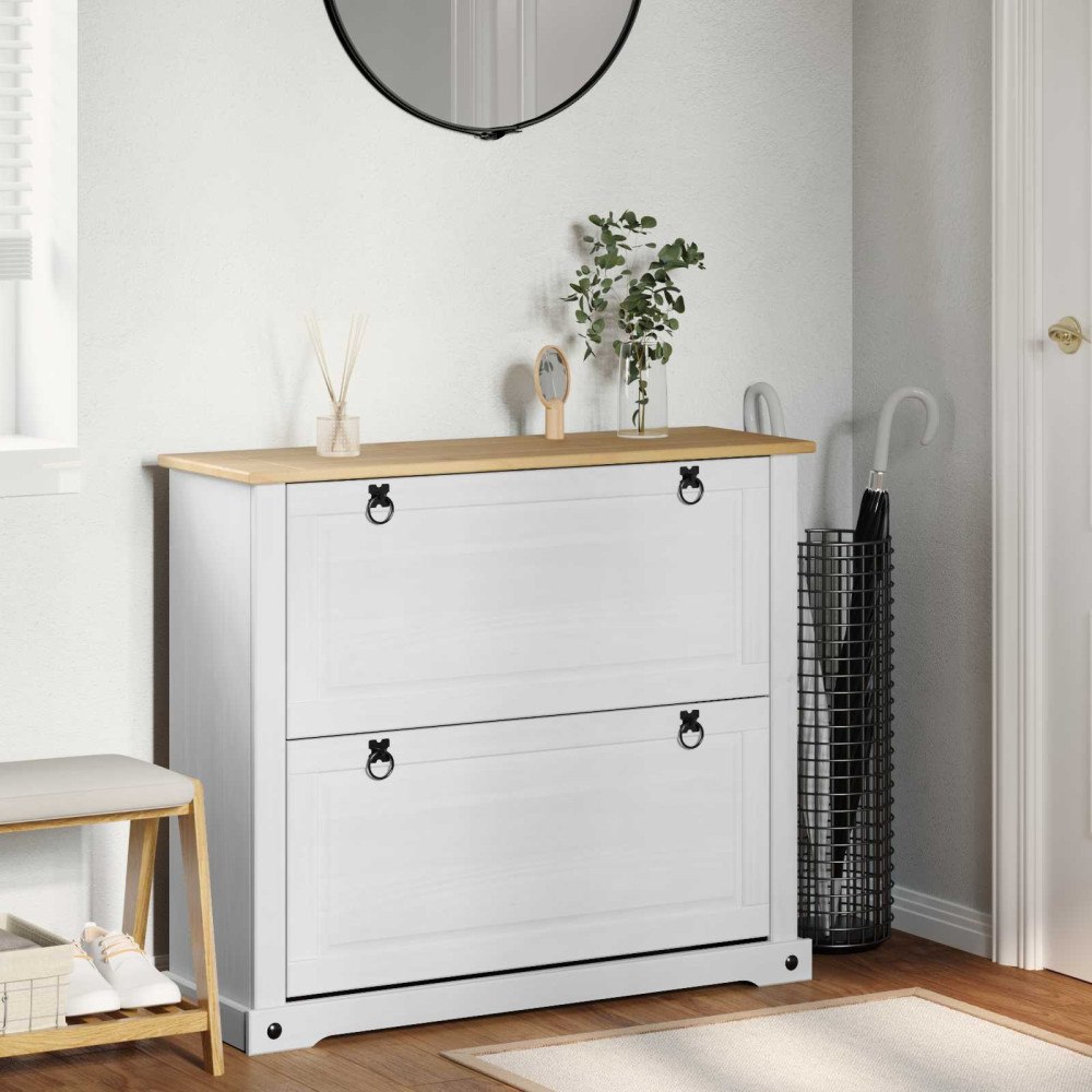 vidaXL Skoskåp med hylla Corona Vit 99 x 32 x 85 cm Massiv furu