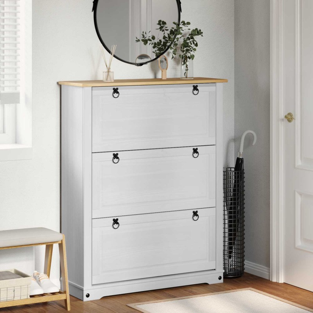vidaXL Skoskåp med låda Corona Vit 99 x 32 x 122 cm Massiv furu