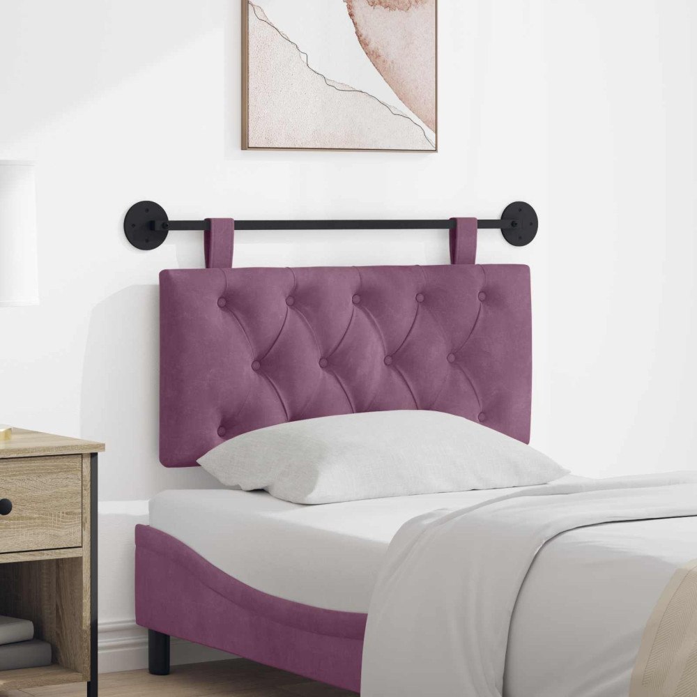 vidaXL Hängande sänggavel Med LED-lampa Lila Sammet
