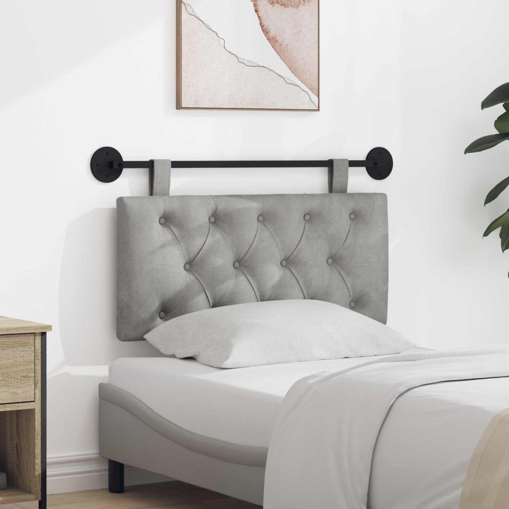 vidaXL Hängande sänggavel Med LED-lampa Ljusgrå Sammet