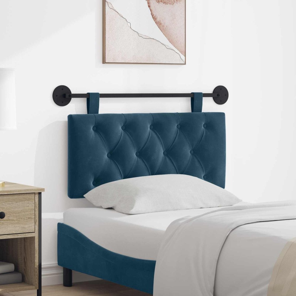 vidaXL Hängande sänggavel Med LED-lampa Blå Sammet