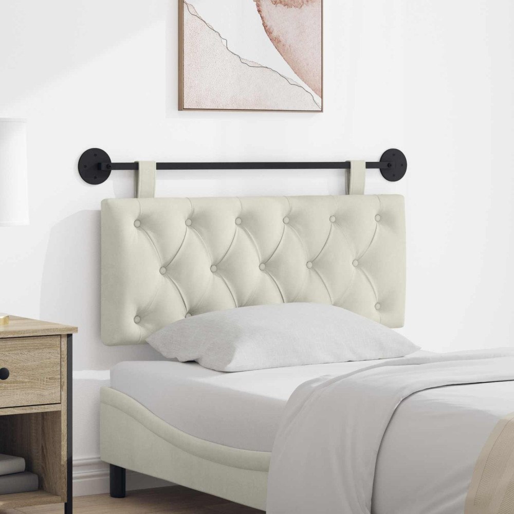 vidaXL Hängande sänggavel Med LED-lampa Gräddvit Sammet
