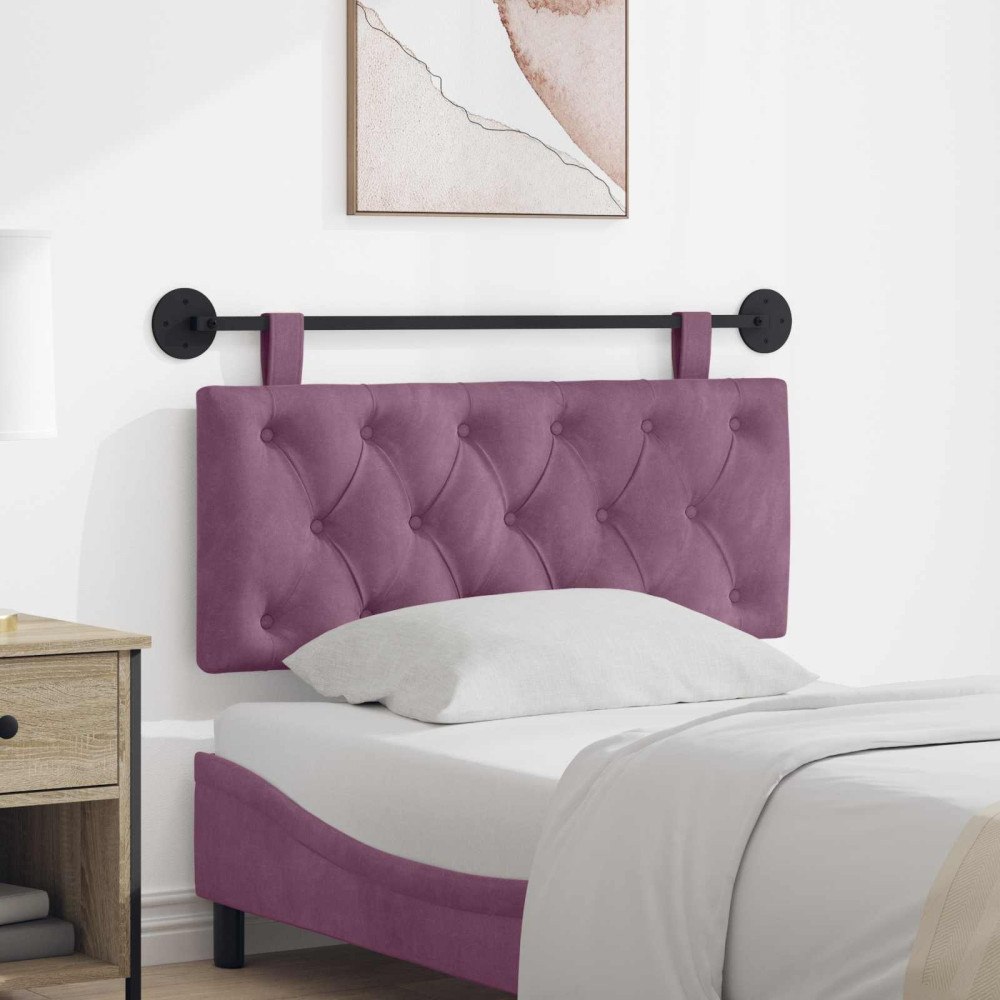 vidaXL Hängande sänggavel Med LED-lampa Lila Sammet