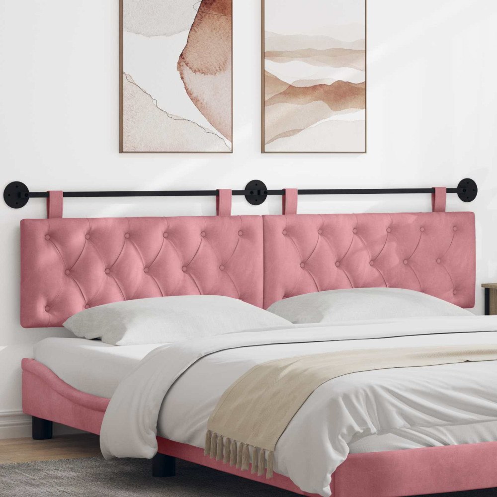 vidaXL Hängande sänggavel Med LED-lampa Rosa Sammet