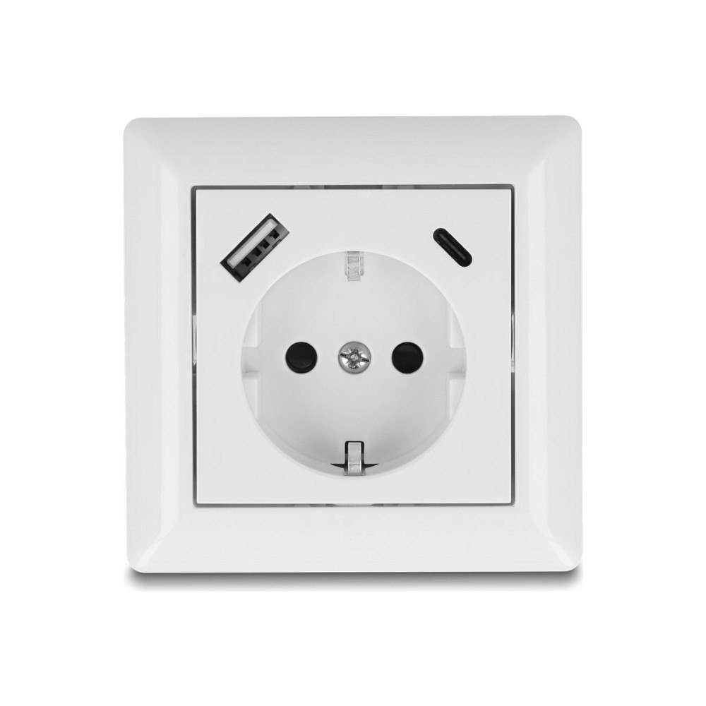 DeLOCK Delock - eluttag - med PD 3.0, 18W - 1 grupp - 1 eluttag, 1 USB-uttag, 1 USB-C-uttag - vit