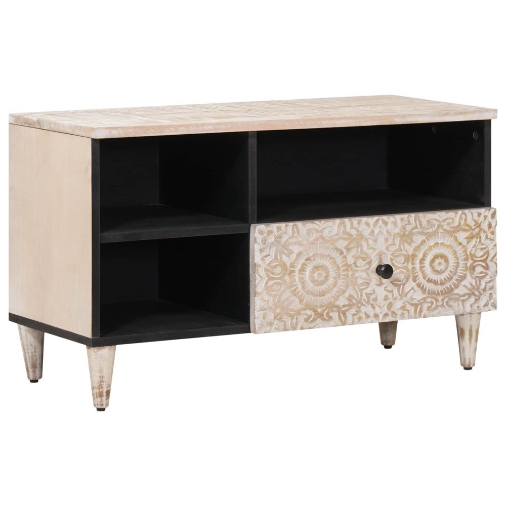 vidaXL TV-skåp med låda Vit 80 x 33,5 x 46 cm Massivt mangoträ