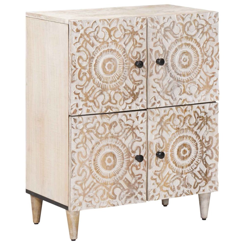 vidaXL Sideboard med lagring Vit 60 x 33,5 x 75 cm Massivt mangoträ