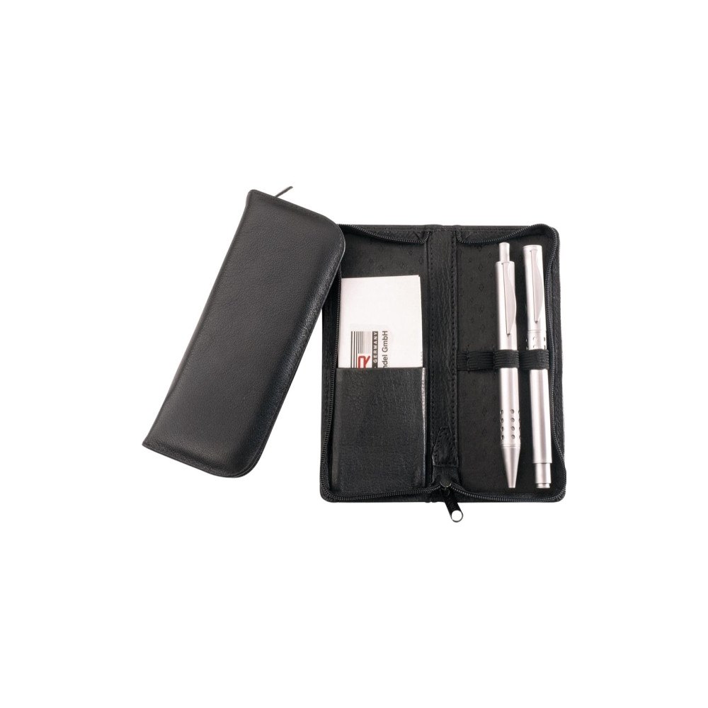 JÜSCHA Alassio fodral för 3 skrivredskap, svart läder, med kreditko...