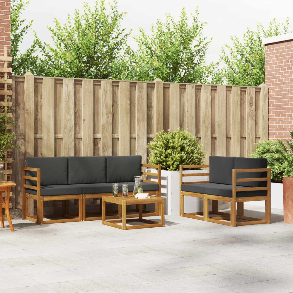 vidaXL Utomhussoffset 6 pcs Naturlig och Antracit Massivt Akaciaträ