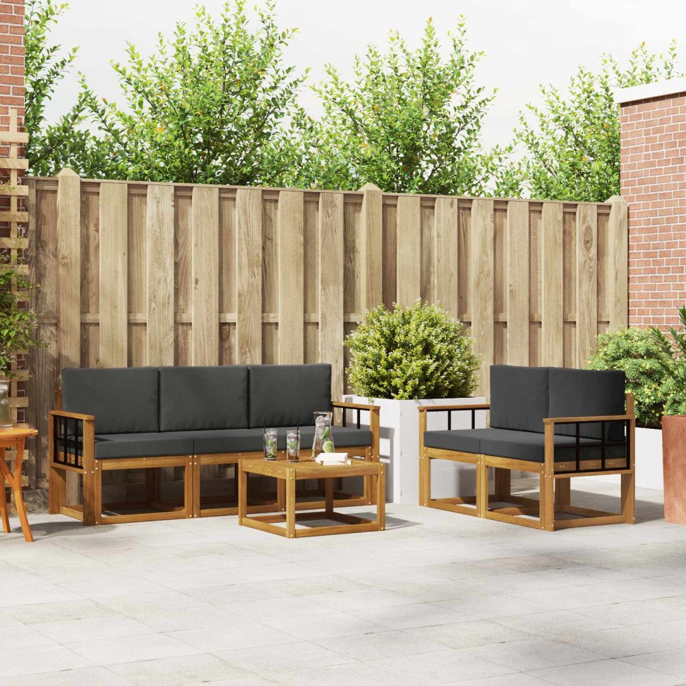 vidaXL Utomhussoffset 6 pcs Naturlig och Antracit Massivt Akaciaträ