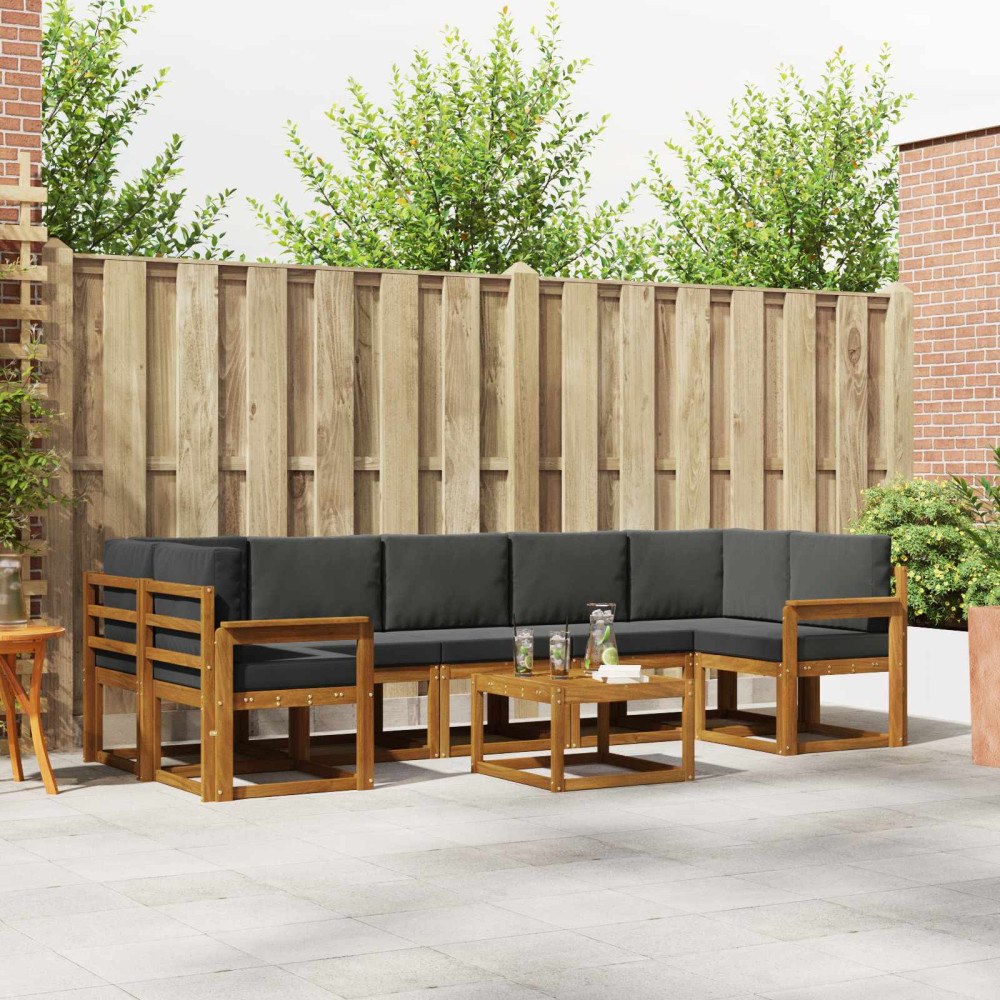 vidaXL Utomhussoffset med kudde 8 pcs Naturlig och Antracit