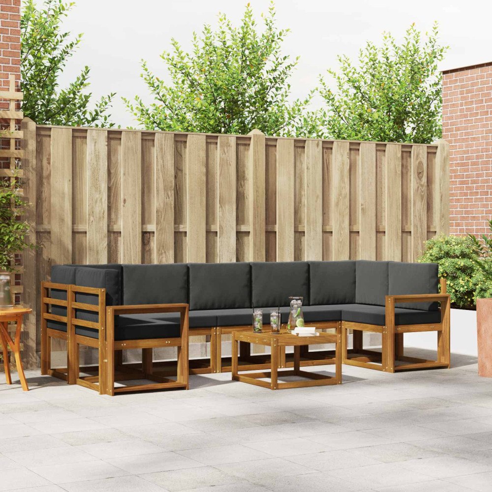 vidaXL Utomhussoffset med kudde 8 pcs Naturlig och Antracit