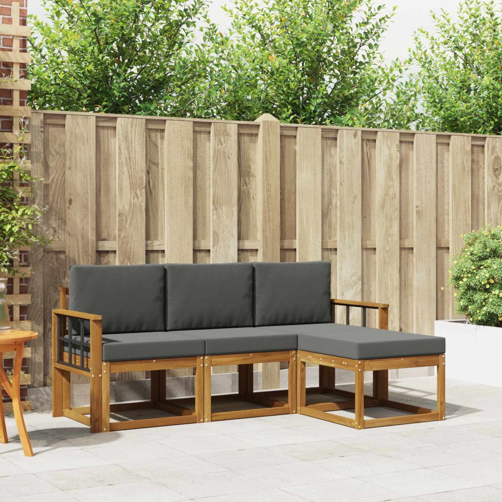 vidaXL Utomhussoffset med kudde 4 pcs Naturlig och Antracit