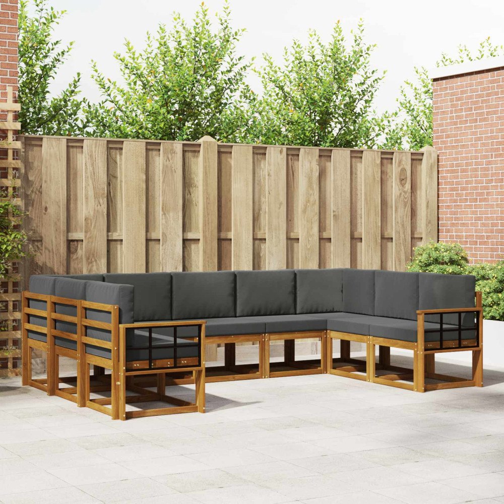 vidaXL Utomhussoffset med kudde 9 pcs Naturlig och Antracit