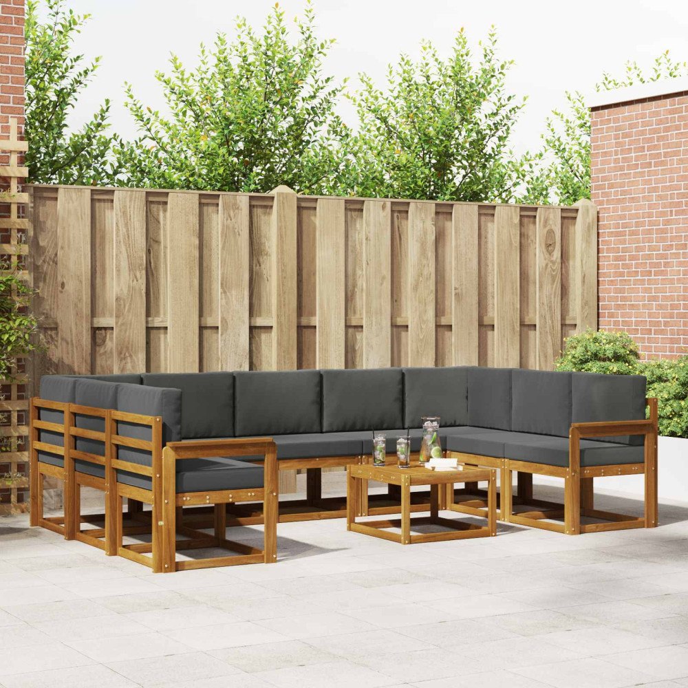 vidaXL Utomhussoffset med kudde 10 pcs Naturlig och Antracit