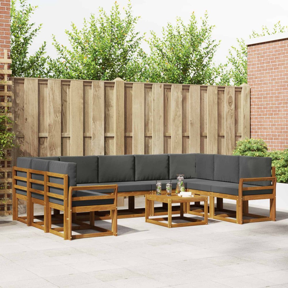 vidaXL Utomhussoffset med kudde 10 pcs Naturlig och Antracit