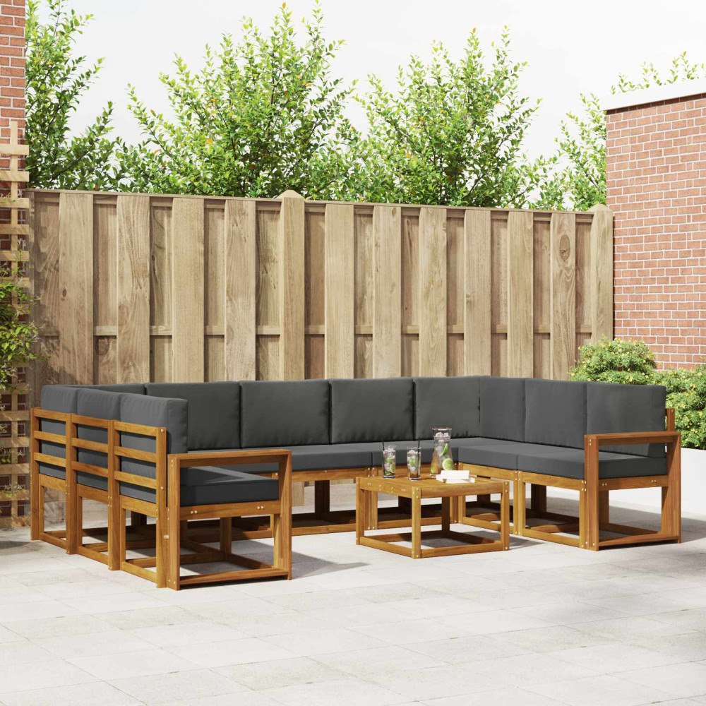 vidaXL Utomhussoffset med kudde 10 pcs Naturlig och Antracit