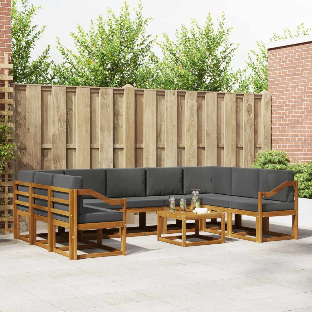 vidaXL Utomhussoffset med kudde 10 pcs Naturlig och Antracit