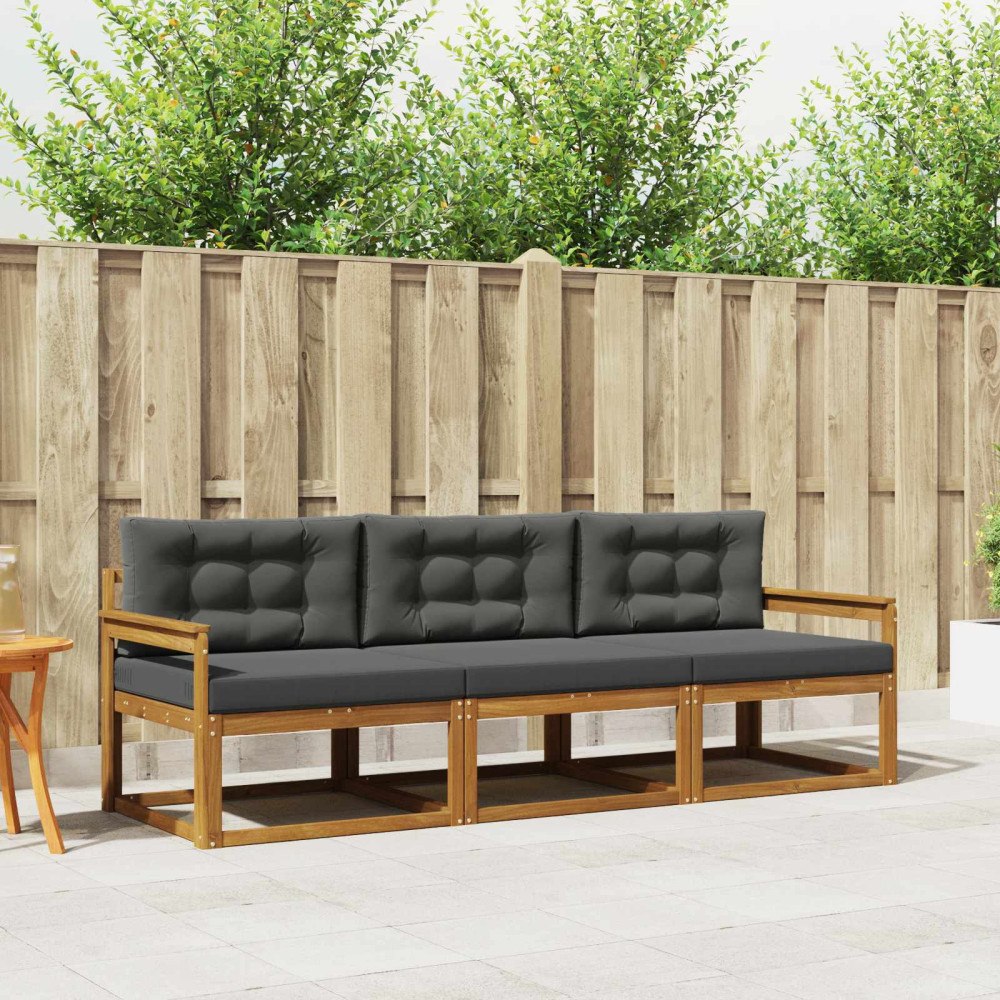 vidaXL Utomhussoffset med kudde 3 pcs Naturlig och Antracit