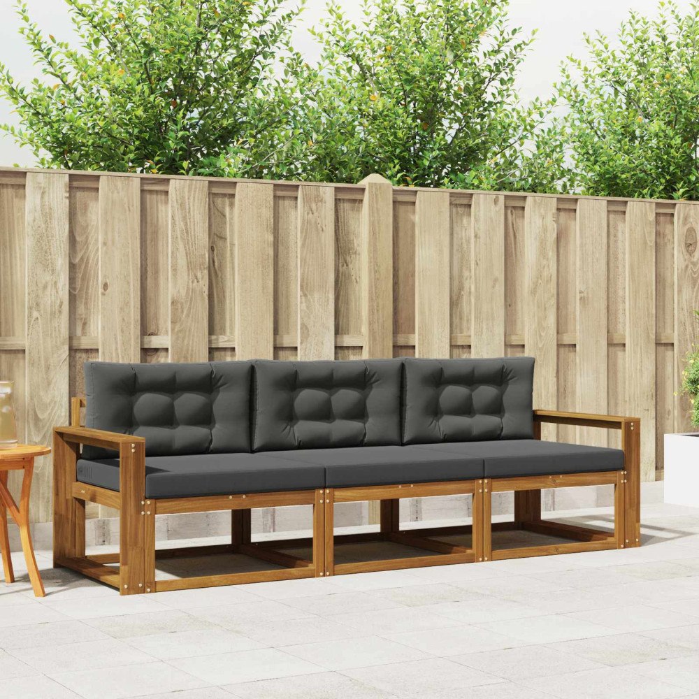 vidaXL Utomhussoffset med kudde 3 pcs Naturlig och Antracit