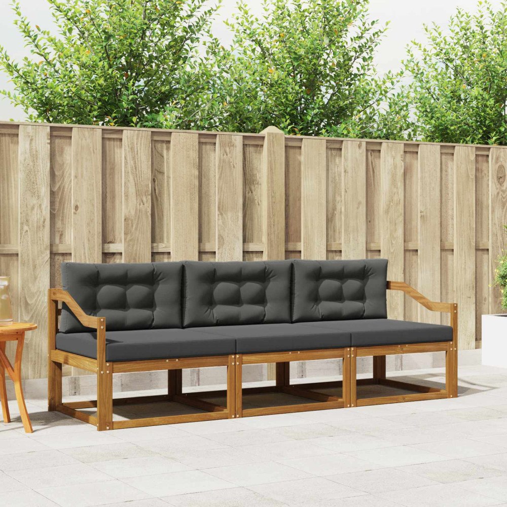 vidaXL Utomhussoffset med kudde 3 pcs Naturlig och Antracit