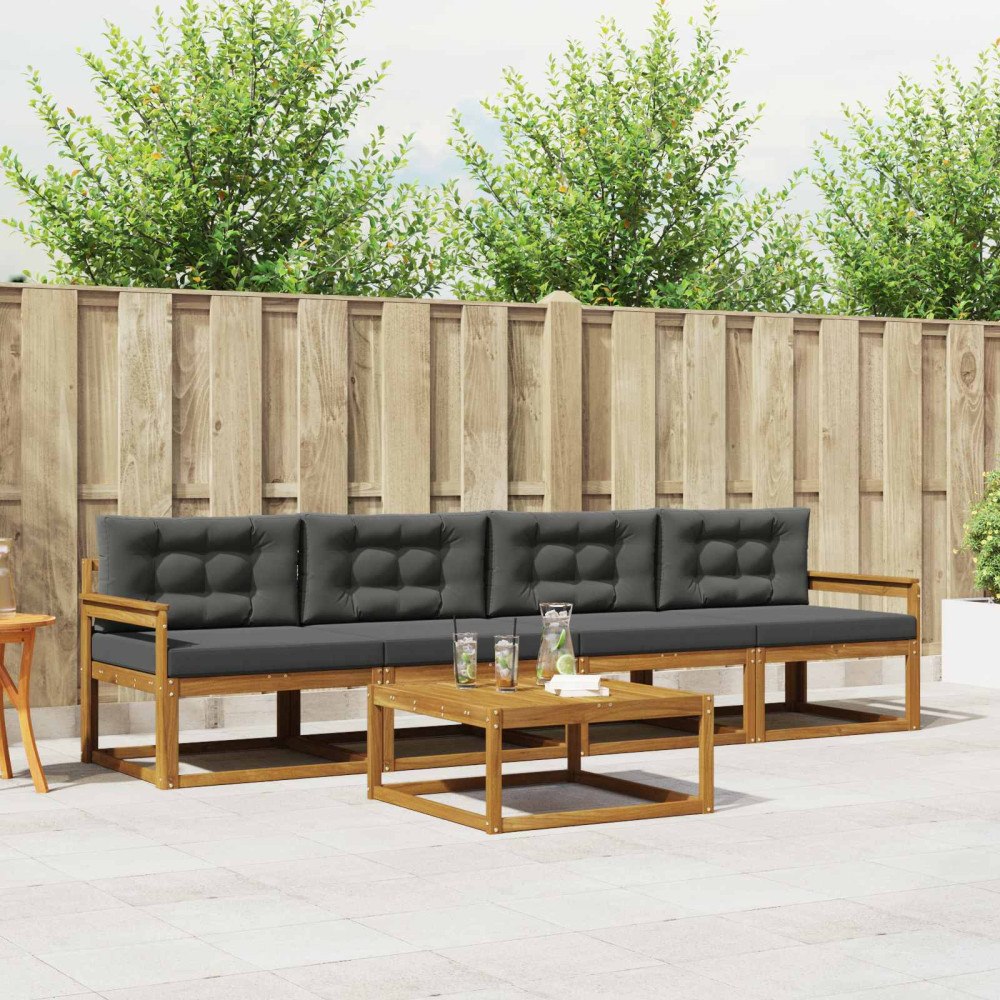 vidaXL Utomhussoffset med kudde 5 pcs Naturlig och Antracit