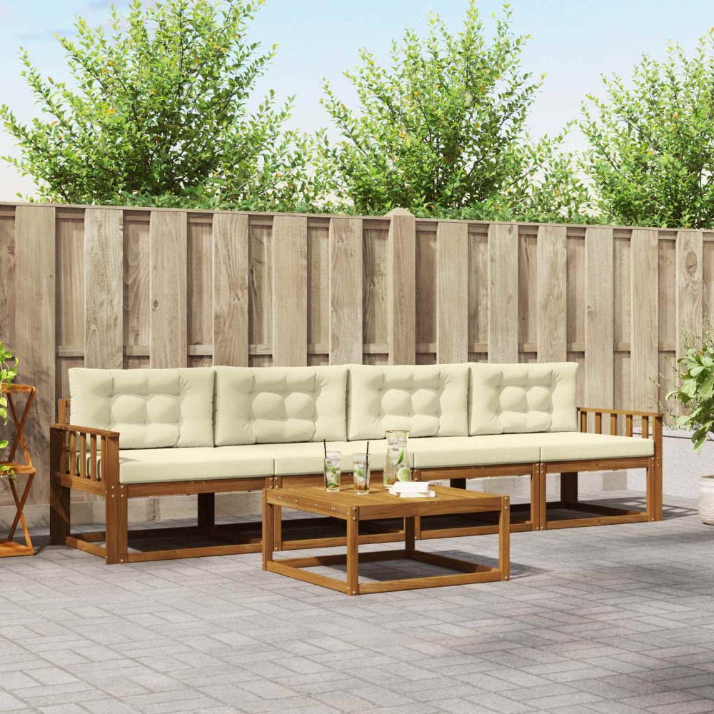 vidaXL Utomhussoffset med kudde 5 pcs Naturlig och Grädde