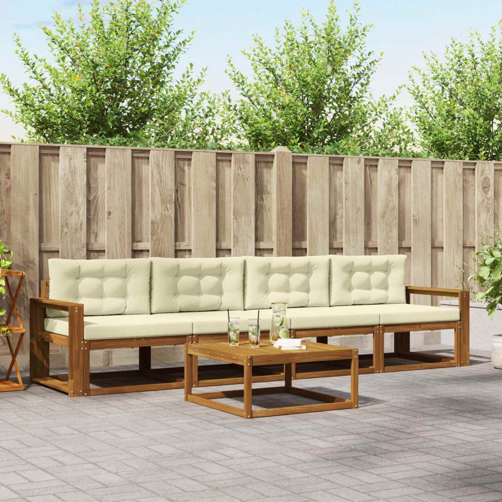 vidaXL Utomhussoffset med kudde 5 pcs Naturlig och Grädde