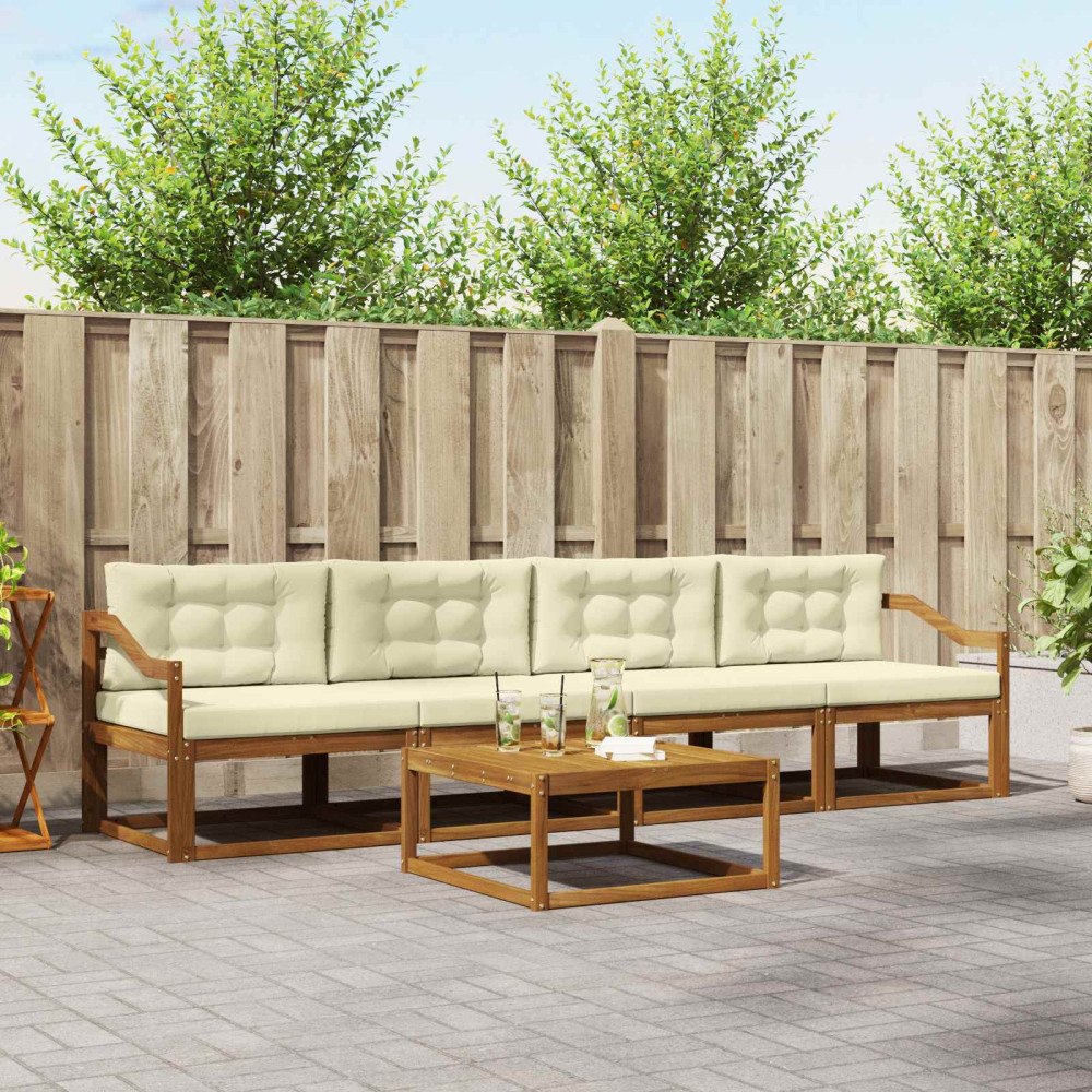 vidaXL Utomhussoffset med kudde 5 pcs Naturlig och Grädde