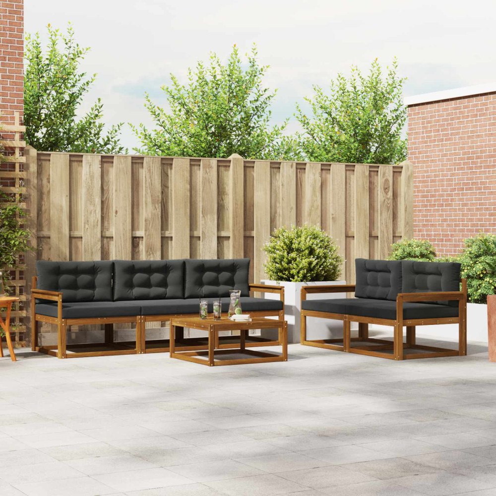 vidaXL Utomhussoffset med kudde 6 pcs Naturlig och Antracit