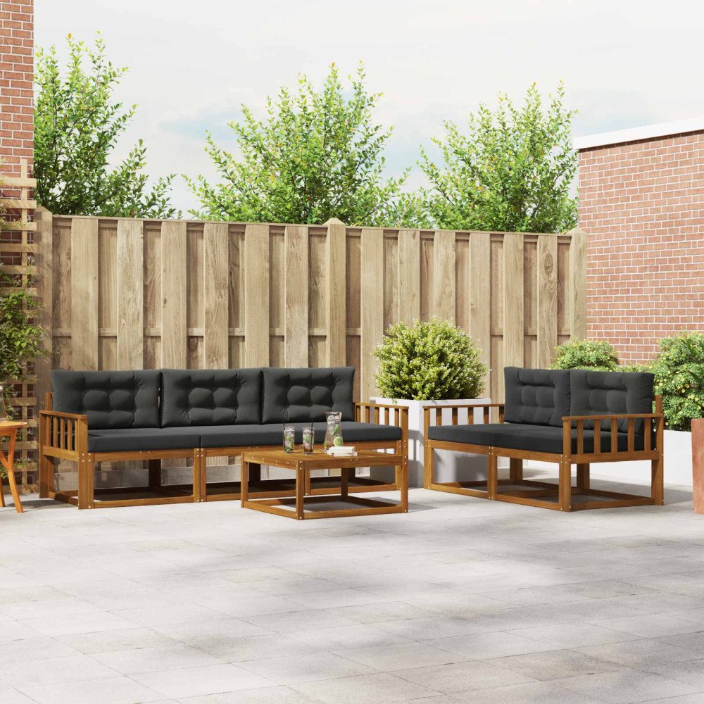 vidaXL Utomhussoffset med kudde 6 pcs Naturlig och Antracit