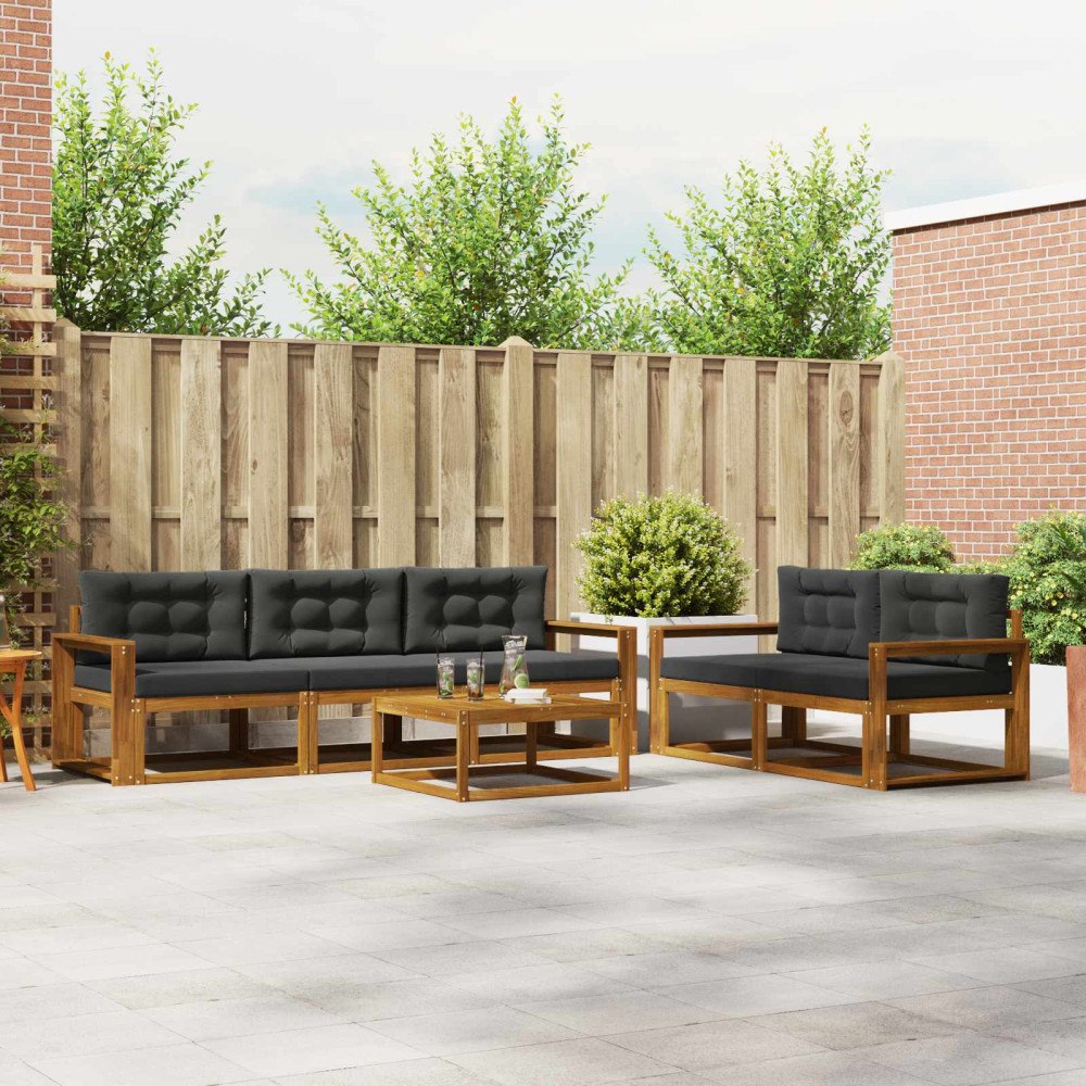 vidaXL Utomhussoffset med kudde 6 pcs Naturlig och Antracit